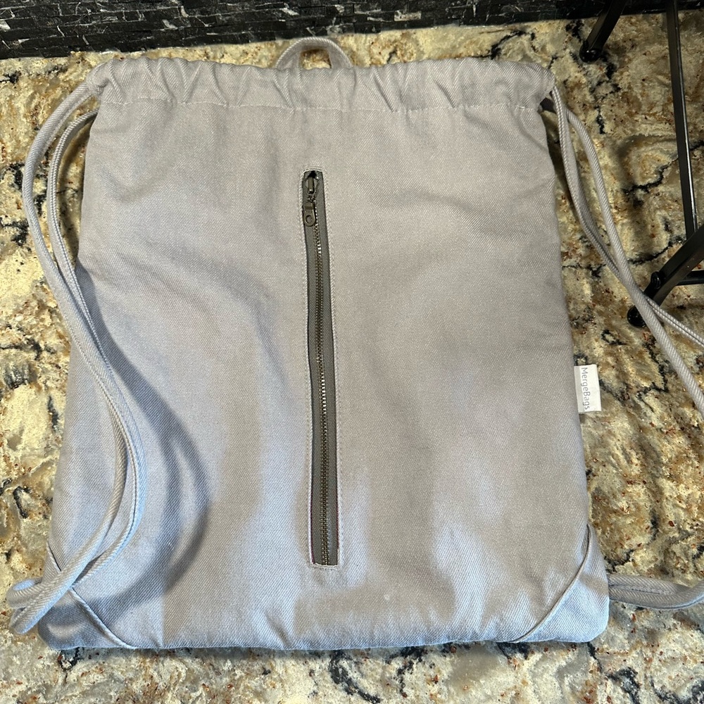 Cinch Drawstring Backpack~Gray Canvas~Mergebags - image 8